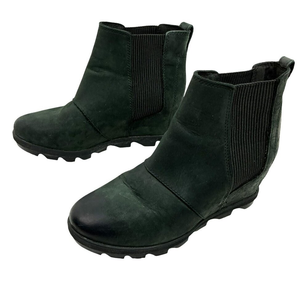 Sorel Joan Of Arctic Wedge ll Chelsea Nubuck Leather Ankle Boots Womens 7.5 Blac